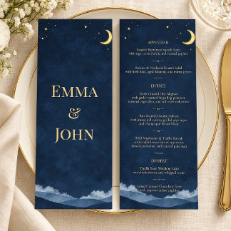 Hemelsblauw Gouden Sterrennacht Trouwmenu Menu