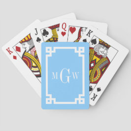 Hemelsblauw Wit Grieks Sleutel #2 Ingelijste 3 Ini Pokerkaarten