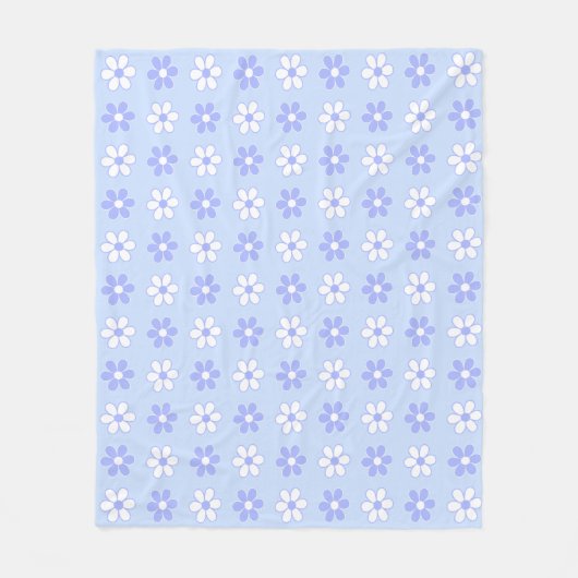 Hemelsblauw & Witte Bloemen op Lichtblauw Fleece Deken (Voorkant)