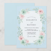 Hemelsblauwe Bloemenschildering Trouw Kaart (Voorkant / Achterkant)