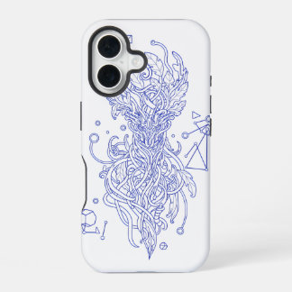Hemelsblauwe Boom des Levens Lijnkunst: Geometrisc iPhone 16 Hoesje