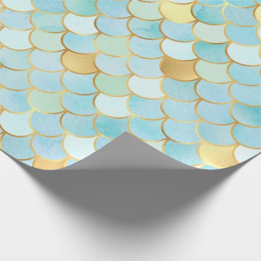 Hemelsblauwe en gouden zeemeermin schubben cadeaupapier (Hoek)