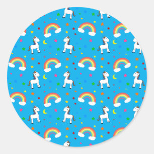 Hemelsblauwe regenboog eenhoorn harten sterren pat ronde sticker