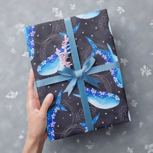 Hemelsblauwe Walvis Nachtpatroon  Cadeaupapier