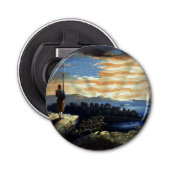 Hemelse Amerikaanse vlag in de lucht, Zouave Burge Button Flesopener (Voorkant)