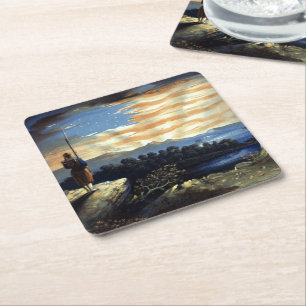 Hemelse Amerikaanse vlag in de lucht, Zouave Burge Vierkante Kartonnen Onderzetter