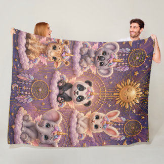 Hemelse art deco whimsical eenhoorn dieren, groo fleece deken