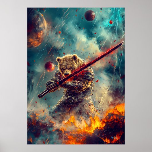 Hemelse Beer Krijger – Kosmische Samurai Bewaker Poster (Voorkant)