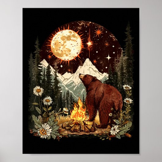 Hemelse berencampingvuur maan camper kamperen poster (Voorkant)