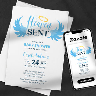 Hemelse Blauwe Engelenvleugels Babyfeest Kaart