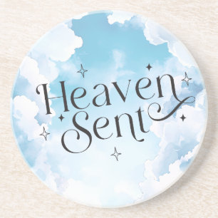 Hemelse Blauwe Lucht Witte Wolken Baby Shower Zandsteen Onderzetter