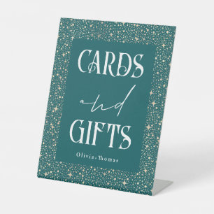 Hemelse Blauwgroen Kaart en geschenken bruiloft Reclamebord Met Voetstuk