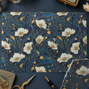 Hemelse bloemen crème en goud op marineblauw tissuepapier