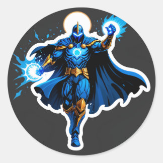 Hemelse Boogridder – Blauwe Energie Opstijging Ronde Sticker