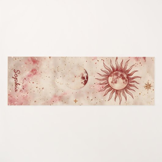Hemelse Bourgogne Blush en Goud Custom Name Yogamat (Voorkant (horizontaal))