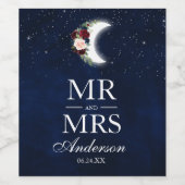 Hemelse bruiloft Floral Moon Mr. en Mrs. Wijn Etiket (Enkel label)