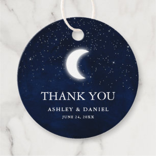Hemelse bruiloft Waterverf Blue Sky Moon Stars Bedankjes Labels