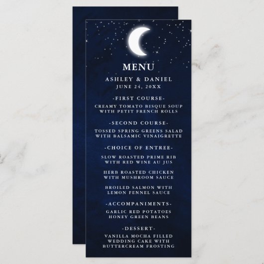 Hemelse bruiloft Waterverf Moon Stars Menu (Voorkant / Achterkant)