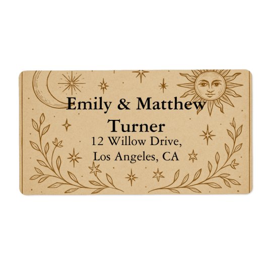 Hemelse bruiloft zon en maan ontwerp etiket (Voorkant)