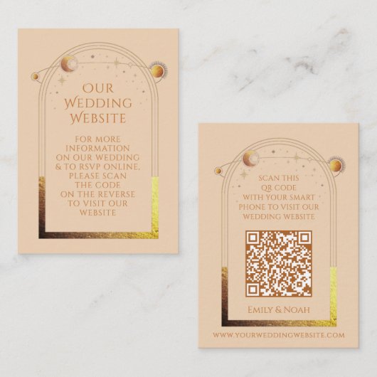 Hemelse Champagne Trouwwebsite RSVP QR Code Informatiekaartje (Voorkant / Achterkant)