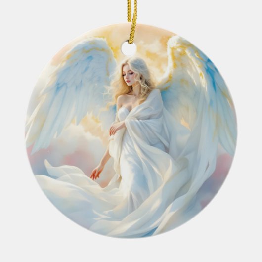 Hemelse Dageraad – Engel van Vrede en Licht Keramisch Ornament (Voorkant)