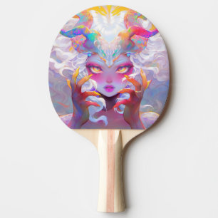 Hemelse Demon Meisje met Regenbooghoorns Tafeltennisbatje