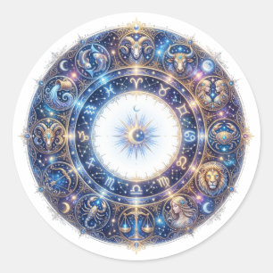Hemelse Dierenriemwiel met 12 Astrologische Tekens Ronde Sticker