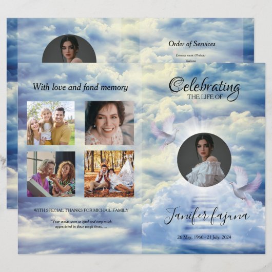 Hemelse Duif Funeral Programma Template (Voorkant / Achterkant)