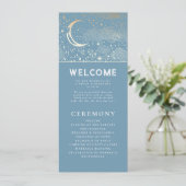 Hemelse Dusty Blauw en Goud Trouwprogramma's Programma (Staand voorkant)