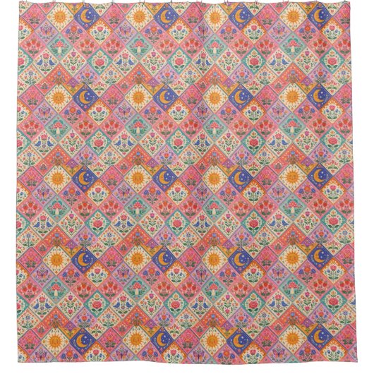 Hemelse Folklore Patchwork Douchegordijn – Fantasi (Voorkant)