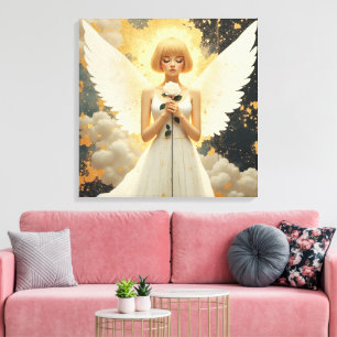 Hemelse Genade Mooi Engel en Roos Canvas Afdruk
