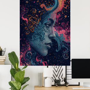 Hemelse Godin Kosmische Kunstposter   Levendig Mys Poster