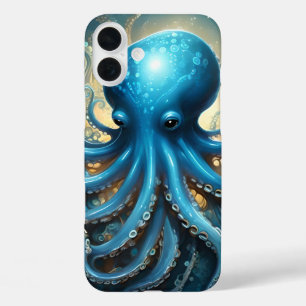 Hemelse Golven: De Blauwe Octopus Fractale Kunst iPhone 16 Plus Hoesje