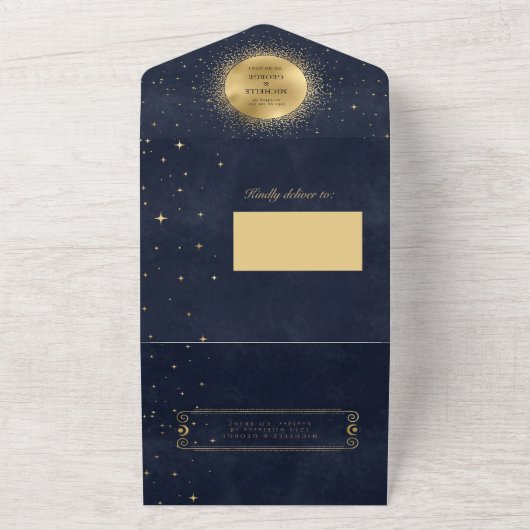 Hemelse gouden bruiloft (geen ENV nodig) All In One Uitnodiging (Buitenkant)