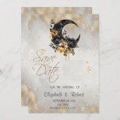 Hemelse Gouden Sterren Floral Moon Save The Date (Voorkant / Achterkant)