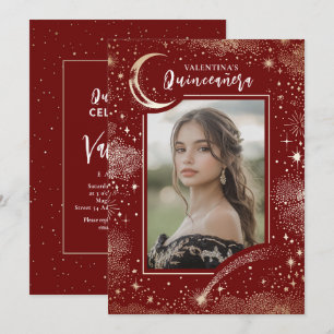 Hemelse Gouden Sterren Maan Nacht Quinceanera Foto Kaart