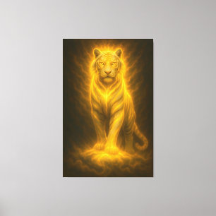 Hemelse Gouden Witte Tijger – Goddelijke Halo Fijn Canvas Afdruk
