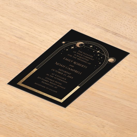 Hemelse Gouden Zon Astronomie bruiloft Acryl Uitnodigingen (Laagn)