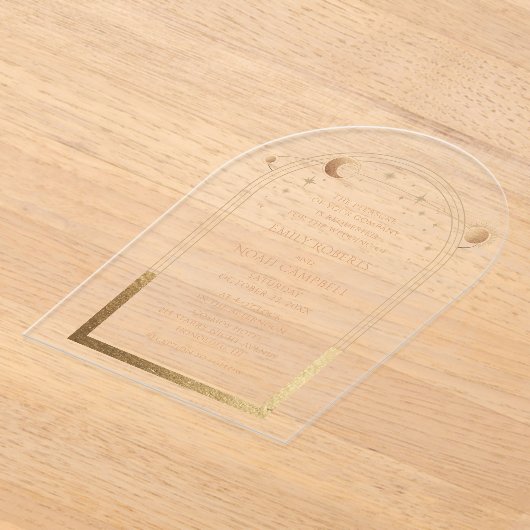 Hemelse Gouden Zon Astronomie bruiloft Acryl Uitnodigingen (Laagn)