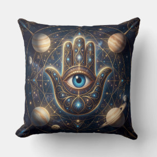 Hemelse Hamsa Hand & Boze Oog Kosmische Beschermin Kussen