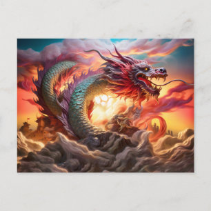 Hemelse Heerser – Chinese Airbrush Draak boven Ber Briefkaart