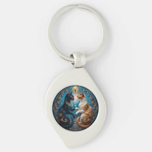 Hemelse Katten in Kosmische Kunst met Goud en Blau Sleutelhanger
