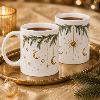 Hemelse Kerstmaan Sterren Groene Mok