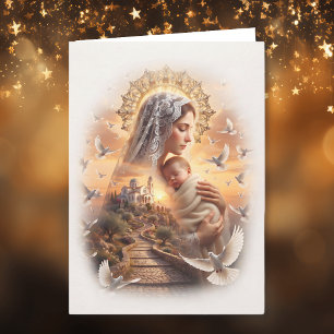 Hemelse Kerstmis Vrede Madonna en Jezus Feestdagen Kaart