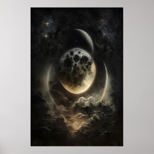 Hemelse Lichamen Maneschijn Print, Donkere Academi Poster