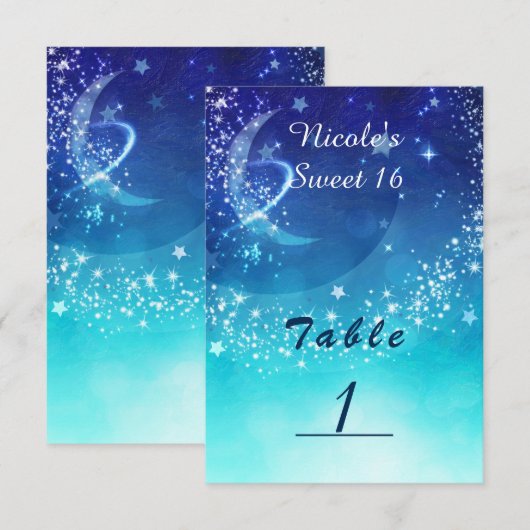 Hemelse lucht maan glans feest tafel nummerkaart kaart (Voorkant / Achterkant)