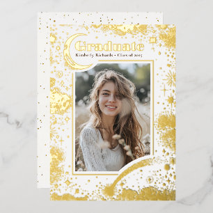 Hemelse Maan en Sterren Afstuderen Foto Afstuderen Folie Uitnodiging