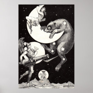 Hemelse Maan Lucht Universum God Nacht Illustratie Poster
