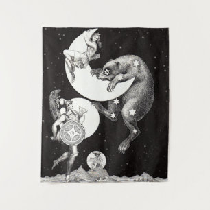 Hemelse Maan Lucht Universum God Nacht Illustratie Wandkleed