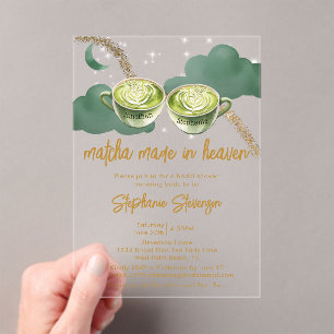 Hemelse Maan Matcha Verloving Feestje Acryl Uitnodigingen